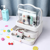 Cosmetics Storage Boxes Portable Dust-proof Makeup Jewelry Case Desktop Drawer(White-Pink) - Rear View
