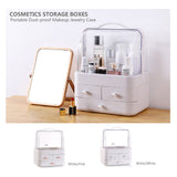 Cosmetics Storage Boxes Portable Dust-proof Makeup Jewelry Case Desktop Drawer(White-White) - Front View