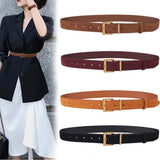 Women's Genuine Suede Leather Belt Classic Pin Buckle Cowhide Belts (Black) - Side View
