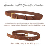 Women's Genuine Suede Leather Belt Classic Pin Buckle Cowhide Belts (Brown) - Top-Down View