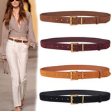 Women's Genuine Suede Leather Belt Classic Pin Buckle Cowhide Belts (Coffee) - Front View