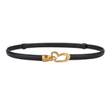 Women's Genuine Leather Thin Adjustable Waist Belt for Dresses Blazers (Black)