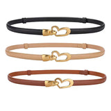 Women's Genuine Leather Thin Adjustable Waist Belt for Dresses Blazers (Khaki) - Rear View