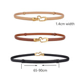 Women's Genuine Leather Thin Adjustable Waist Belt for Dresses Blazers (Brown) - Top-Down View