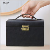 Jewellery Box With Mirror Double Drawers Organizer Storage Lock Case(Black) - Rear View