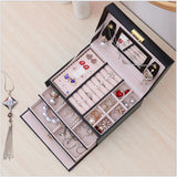 Jewellery Box With Mirror Double Drawers Organizer Storage Lock Case(White) - Side View