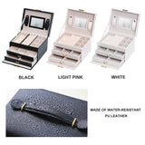Jewellery Box With Mirror Double Drawers Organizer Storage Lock Case(White) - 45-Degree Angle