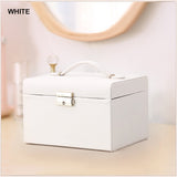 Jewellery Box With Mirror Double Drawers Organizer Storage Lock Case(White) - Rear View