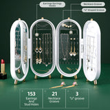 Jewellery Storage Box Earrings Display Necklace Organizer 4 Doors Foldable Screen (White) - Top-Down View