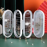 Jewellery Storage Box Earrings Display Necklace Organizer 4 Doors Foldable Screen (White) - Low Angle