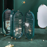 Jewellery Storage Box Earrings Display Necklace Organizer 4 Doors Foldable Screen (Green) - Close-Up Angle