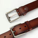 New Cowhide Leather Men Belt Pin Buckle Luxury Male Belts (Coffee) - Front View