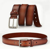 New Cowhide Leather Men Belt Pin Buckle Luxury Male Belts (Coffee) - Side View