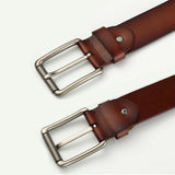New Cowhide Leather Men Belt Pin Buckle Luxury Male Belts (Coffee) - Top-Down View