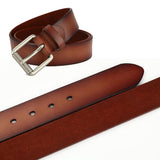 New Cowhide Leather Men Belt Pin Buckle Luxury Male Belts (Coffee) - 45-Degree Angle