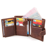Genuine leather men wallets High-quality Multi card short wallet Men's Cow Leather RFID Card Holder - Side View