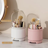 360° Rotating Makeup Brush Bucket Transparent Dust-proof Cosmetic Storage Box(White) - Front View