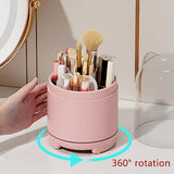 360° Rotating Makeup Brush Bucket Transparent Dust-proof Cosmetic Storage Box(White) - Side View