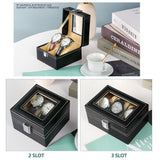 Watch Box Organizer Case Jewelry Display Tray Glass Top PU Leather(2 Slot) - Side View