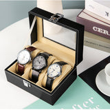 Watch Box Organizer Case Jewelry Display Tray Glass Top PU Leather(2 Slot) - Top-Down View