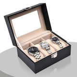 Watch Box Organizer Case Jewelry Display Tray Glass Top PU Leather(2 Slot) - 45-Degree Angle