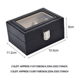Watch Box Organizer Case Jewelry Display Tray Glass Top PU Leather(2 Slot) - Close-Up Angle