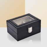 Watch Box Organizer Case Jewelry Display Tray Glass Top PU Leather(3 Slot) - Front View
