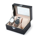 Watch Box Organizer Case Jewelry Display Tray Glass Top PU Leather(3 Slot) - Rear View