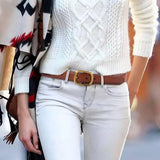Classic Leather Belts for Women, Joyreap Genuine Leather Womens Belts with Gold Buckle (Khaki) - Front View