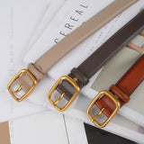 Classic Leather Belts for Women, Joyreap Genuine Leather Womens Belts with Gold Buckle (Khaki) - Top-Down View