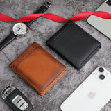 100% Genuine Leather Men's Wallet RFID Blocking Card Holder Bifold and Long Wallets (Black Bifold Horizontal) - Front View