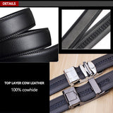 Adjustable Slide Luxury Leather Belt For Men's Automatic Buckle Ratchet Business Dress Belts (FB8501#01) - Front View