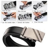 Adjustable Slide Luxury Leather Belt For Men's Automatic Buckle Ratchet Business Dress Belts (FB8501#01) - Side View