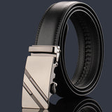 Adjustable Slide Luxury Leather Belt For Men's Automatic Buckle Ratchet Business Dress Belts (FB8502#15) - 45-Degree Angle