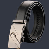 Adjustable Slide Luxury Leather Belt For Men's Automatic Buckle Ratchet Business Dress Belts (FB8503#25) - 45-Degree Angle