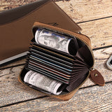 Genuine Leather Large Capacity RFID Anti-magnetic Money Clip Organ Wallets (Coffee) - Front View