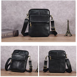Genuine leather men's crossbody bag oiled wax leather Satchel Crossbody Bag (Black) - Low Angle