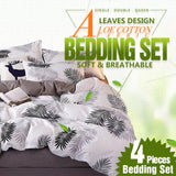 Palm Leaves Pattern Aloe Cotton Flat Sheet Quilt Cover Pillowcases 4pcs Bedding Set (Queen) - Front View