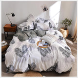 Palm Leaves Pattern Aloe Cotton Flat Sheet Quilt Cover Pillowcases 4pcs Bedding Set (Queen) - Side View