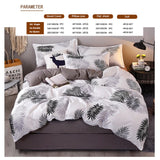 Palm Leaves Pattern Aloe Cotton Flat Sheet Quilt Cover Pillowcases 4pcs Bedding Set (Queen) - Top-Down View