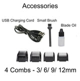USB Charged pet shaver Cordless Clipper Pet Gromming Kit 4 Different Size Combs - Side View