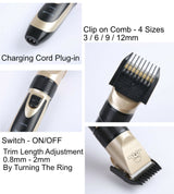 USB Charged pet shaver Cordless Clipper Pet Gromming Kit 4 Different Size Combs - Top-Down View
