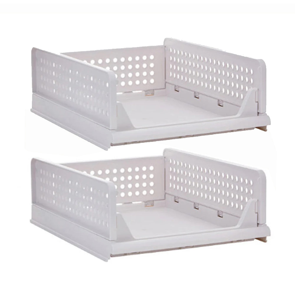 2Pcs Stackable Wardrobe Storage DIY Closet Organizer Clothes Shelf Rack(2*Small)