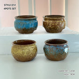 4/5/6 Pots Set Ceramic Clay Pottery Pots Succulent Flower Planter Draining Hole(Style 01# 4 Pots Set) - Front View