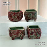 4/5/6 Pots Set Ceramic Clay Pottery Pots Succulent Flower Planter Draining Hole(Style 02# 4 Pots Set) - Front View