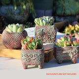 4/5/6 Pots Set Ceramic Clay Pottery Pots Succulent Flower Planter Draining Hole(Style 02# 4 Pots Set) - Side View