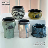 4/5/6 Pots Set Ceramic Clay Pottery Pots Succulent Flower Planter Draining Hole(Style 03# 5 Pots Set) - Front View