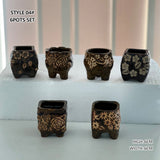 4/5/6 Pots Set Ceramic Clay Pottery Pots Succulent Flower Planter Draining Hole(Style 04# 6 Pots Set) - Front View