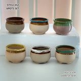 4/5/6 Pots Set Ceramic Clay Pottery Pots Succulent Flower Planter Draining Hole(Style 05# 6 Pots Set) - Front View