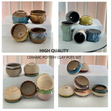 4/5/6 Pots Set Ceramic Clay Pottery Pots Succulent Flower Planter Draining Hole(Style 05# 6 Pots Set) - 45-Degree Angle